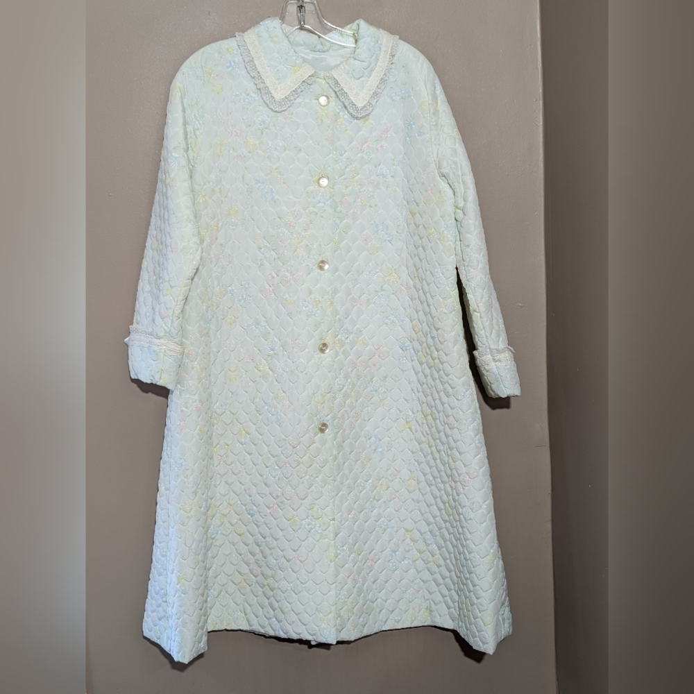 Christian Dior Vintage 70s House Coat, Size:L, Light Blue Floral
